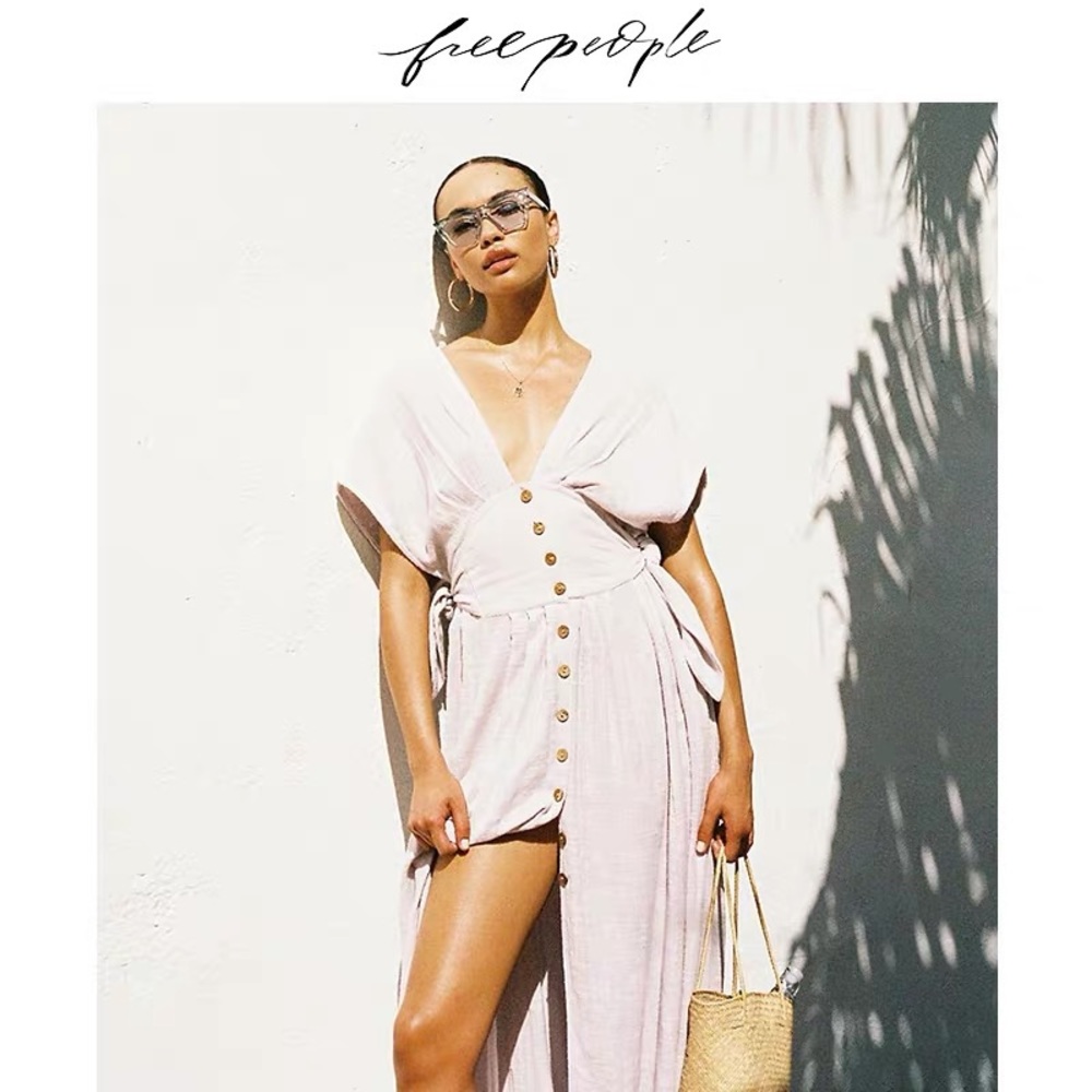 Free people v-neck linen maxi dress